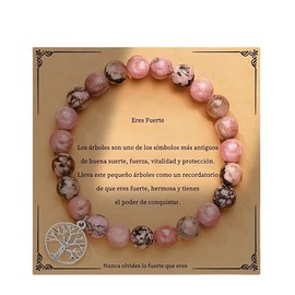 Pulseras de Mujer Personalizadas con Tarjetas de Inspiradoras,Pulsera de Piedra Natural Joyería para Mujeres y Adolescentes,Regalos para Mujer Cumpleaños Boda/Navidad/Día de San Valentín (Rosa oscuro)
