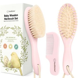 Juego de cepillo y peine para cabello de bebé para recién nacidos - Juego de cepillos de madera para cabello de bebé con cerdas suaves de cabra, juego de cepillos para bebé para recién nacidos, juego