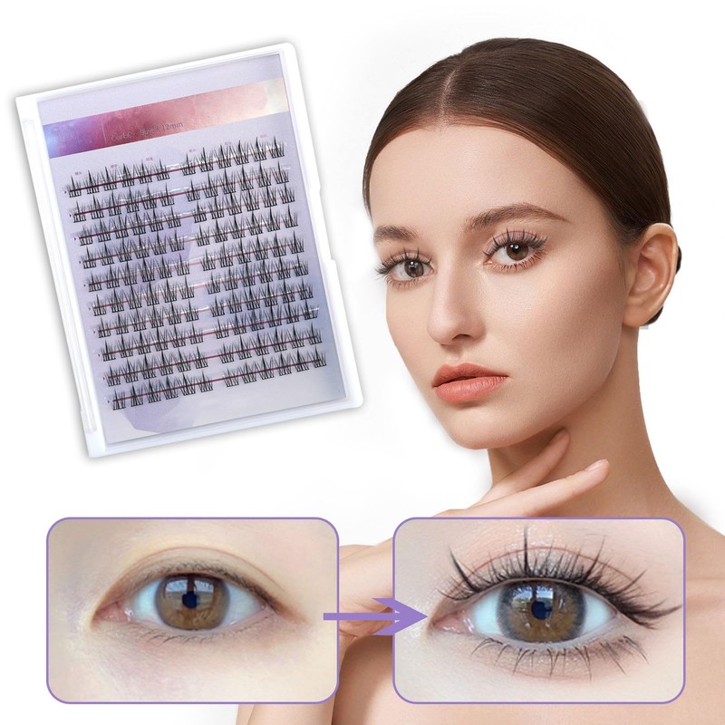 Extensiones de Pestañas Segmentadas 120 Racimos de Pestañas 9-12mm Rizo