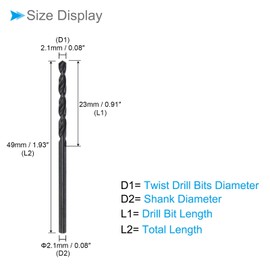 CoCud 6542 High Speed Steel Twist Drill Bits, 2.1mm Diameter 49mm Length, Black Oxide Straight Twist Jobber Drill Bit - (Applications: for Metal Woodwork Plastic Aluminum), 10-Pieces