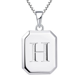 YL Initial Necklace 925 Sterling Silver Square Letter Pendant H Alphabet Necklace for Women