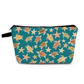 YULUENZE Starfish Sea Turtle Makeup Bag Cute Small Organizer Bag with Zipper Starfish Sea Turtle Cosmetic Bag Aesthetic Birthday Present for Women Friends