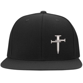 Nail Cross Christian Fitted Side Embroidered Hat Baseball Cap (US, Alpha, Small, Medium, Grey Curved Brim)