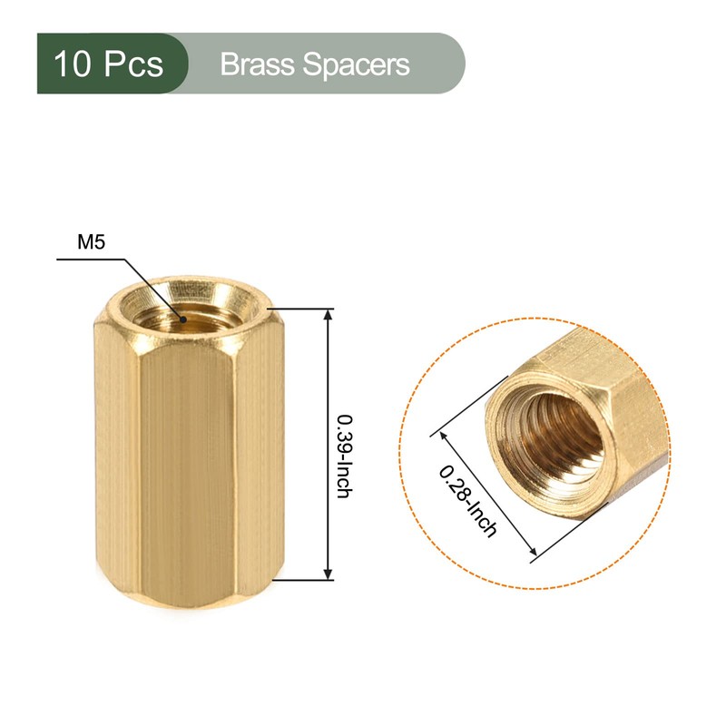YOKIVE Pack of 10 M5 Spacers, Brass Hexagonal PCB Spacer