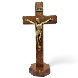 La Balestra Table Cross - Handmade in Italy Christ and INRI Brass Plated - Wooden Table Cross Care and Precision of the Details of the Crucified Jesus - 27 x 13 cm (27 x 13 cm)