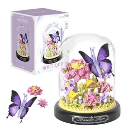 Fiotha Flower Building Blocks Set, Butterfly Flowers Mini Building Block Set, Bouquet Set, with Dustproof Dome and Base, Gift for Adults, Dear Girlfriend or Children from 8 Years (582 Pieces)