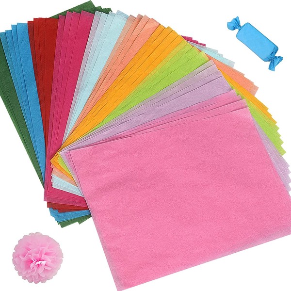 100 Sheets Tissue Paper, 21 x 30 cm, Tissue Paper, Colorful Wrapping, Tissue Paper for Pompoms, DIY and Creative Hobbies (10 Colors)