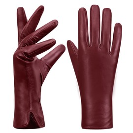 Women's Winter Leather Gloves Nappa Lambskin Touch Screen Gloves Warm Cashmere Lined,Burgundy,L