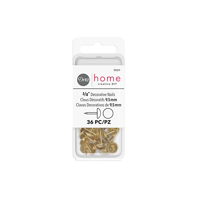 Dritz Home 9009 Smooth Decorative Nails, 3/8-Inch, Brass (36-Piece)