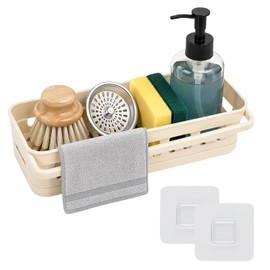 Nivofu Sink Organiser Hanging No Drilling Sponge Holder Kitchen White Multifunctional Sink Organiser with Hook and Drip Tray Sink Organiser for Kitchen Utensils & Bathroom