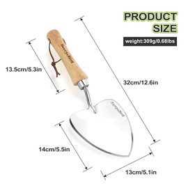 Berry&Bird Perennial Trowel, Oversized Garden Potting Trowel with Sharp Blade Wood Hand Shovel, Stainless Steel Planting Trowel Gardening Tool for Roots,Planting,Digging,Transplanting and Cutting