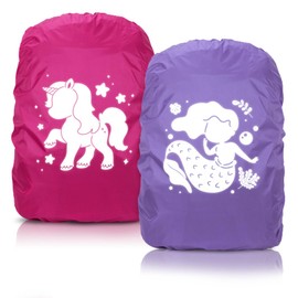 Cadimus Rain Cover Backpack Pink Unicorn and Purple Mermaid School Bag Rain Cover Backpack Cover Reflective for Boys and Girls First School