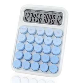 Mechanical Switch Calculator with Big Buttons, 12 Digits, Large LCD Display, Cute Pink Desktop Calculator, Aesthetic School Supplies for Office, School, Home & Business Use, Automatic Sleep (Blue)