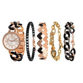 TIME100 Moda Juego de Reloj para Mujer, Relojes de Pulsera para Mujer, Ideal para Capas, Regalo Cumpleaños, Aniversarios, Navidad y Ocasiones Especiales, Rosa Negro
