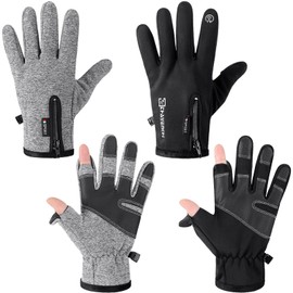 Bencailor 2 Pairs Windproof Waterproof Fingerless Gloves Men Warm Touchscreen Bicycle Gloves Men Cold Weather Winter Cycling Bike Motorcycle Touch Screen Gloves (Medium)