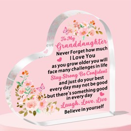 JETTOP Granddaughter Gifts Birthday Gifts for Granddaughter Gifts for Granddaughter Christmas Wedding Anniversary Valentines Day Granddaughter Gifts Heart Plaque Acrylic Believe in Yourself
