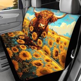 WELLFLYHOM Highland Cow Bench Seat Cover for Trucks Sunflower Car Accessories Rear Seat Covers for Car for Women Saddle Blanket Seats Protector Universal Fit SUV Van Sedan 2 Pack