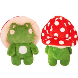 XSHYE Frog Plush Cute Frog Mushroom Hat Stuffed Animals Kawaii Plush Toys Throw Pillow Home Room Decor Aesthetic Gift(Navy Green Frog Red Hat)