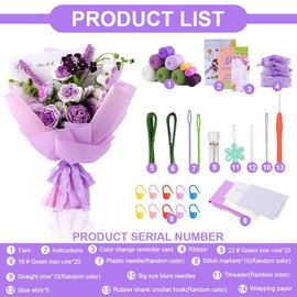 KBIBCK Bouquet Crochet Kit, Crochet Flowers, Beginners Crochet Kit with Step-by-Step Video Tutorials for DIY Craft Creations, Mother's Day, Birthday,Flower Crochet Kit for Adults, Kids, Mom (Purple)