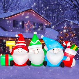 MICOCAH 6FT Long Christmas Inflatables Outdoor Decorations, Inflatable 3 Gnomes with Gifts and Candy Cane Cute Christmas Blow up Yard Decor Built-in LEDs Lighted for Holiday Xmas Party Lawn Garden