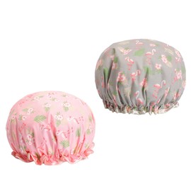 FRCOLOR 2pcs Shower Caps for Women Elastic Bathing Hat and Grey Flamingo Print Reusable and Soft Peva Material for and Thick Hair