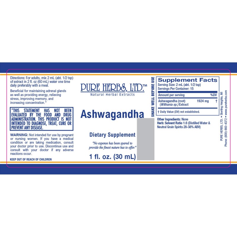 Pure Herbs: Ashwagandha - 1 oz.