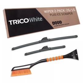 TRICO White 26 & 16 Inch 2 Pack with  Snow Brush and  Ice Scraper (35-2616IS)