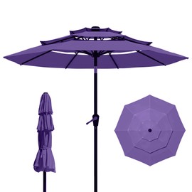 Tobeos 9FT 3 Tiers Patio Umbrella With Auto Tilt and Crank, Outdoor Table Market Umbrella with 8 Sturdy Ribs for Garden,Lawn,Deck,Backyard and Pool,Dark Purple