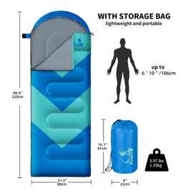 Sleeping Bags for Adults,Camping Sleeping Bag for Girls Boys,3 Season Warm & Cool Weather Lightweight Waterproof Camping Equipment for Hiking Outdoor Travel