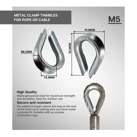 DOJA Industrial | M5 Wire Steel Thimble | PACK 50 | Size 5mm | Galvanised Steel | Metal Clamp Thimbles for Rope or Cable | Cable Lug Heart for Crimping Loop Sleeve | Clamps Crimp Clip Ring