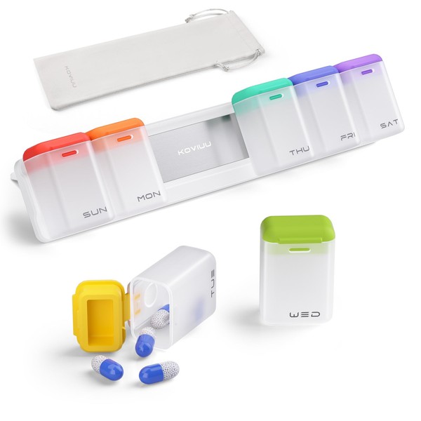 KOVIUU Weekly Pill Organizer Magnetic, Removable Pill Box 7 Day