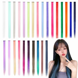 FESHFEN One Touch Extension, Color Extension, Hair Extension, Point Wig, Long Clip, Set of 6, Solid Color (Peach Color)