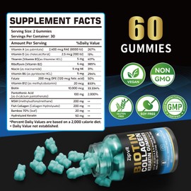 Zipvit Biotin Collagen Gummies – Hair Skin and Nails Vitamins for Women & Men – Hair Growth Vitamins: B1, B2, B3, B6, B7, Collagen, Keratin, Vitamin A & D – Hair Growth Supplement – 60 Gummy Bears