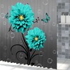 Blue Flower Butterfly Shower Curtain Teal Turquoise Blue Dahlia Bathroom