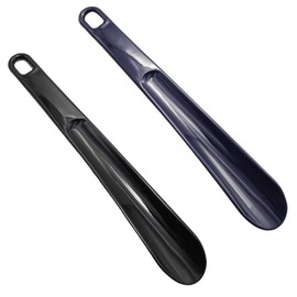 Wuyituart 2 Pcs Plastic Shoe Horns 9.8 Inch Portable Long Handle Shoe Spoons, Black and Dark Blue