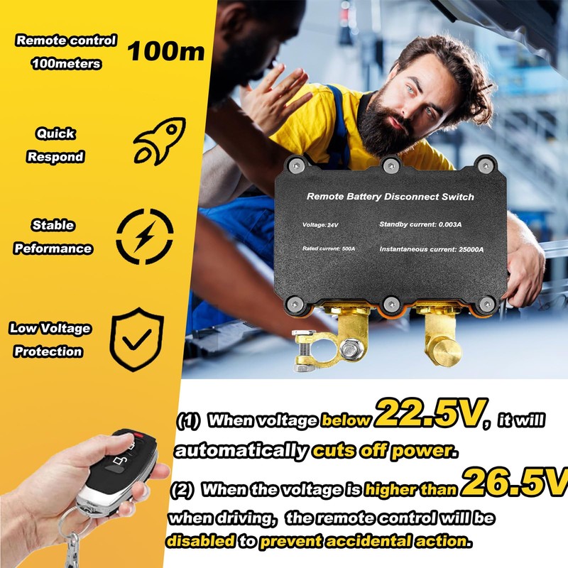 24V 500A Remote Battery Disconnect Switch Kill Switch for Truck-Auto