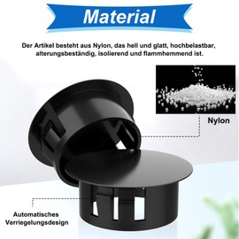 Navasen Pack of 10 Plastic Cover Plugs, 40 mm Hole Plugs, Pipe Cover, Plugs, Blind Caps, Hole Caps for Drill Holes, Furniture, Cabinet, Black