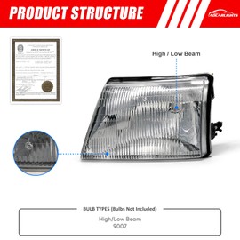 ADCARLIGHTS Headlight Compatible with Ford Ranger 1998 1999 2000 Chrome Housing Clear Reflector Headlamp Replacement Pair (Chrome Housing/Clear Reflector/Clear Lens)