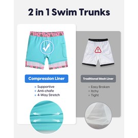 MaaMgic 7" Mens Swim Shorts with Compression Liner 4-Way Stretch Bathing Suit Swimming Shorts with Pockets,Coconut Pineapple,L