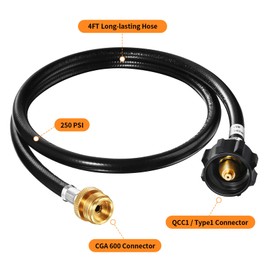 GasSaf 4FT Propane Hose, Propane Adapter Hose 1lb to 20lb Propane Tank Connection, Propane Gas Hose Suitable for Weber Q Grills, Blackstone Griddles, Coleman Stoves, Mr Heater Buddy & More