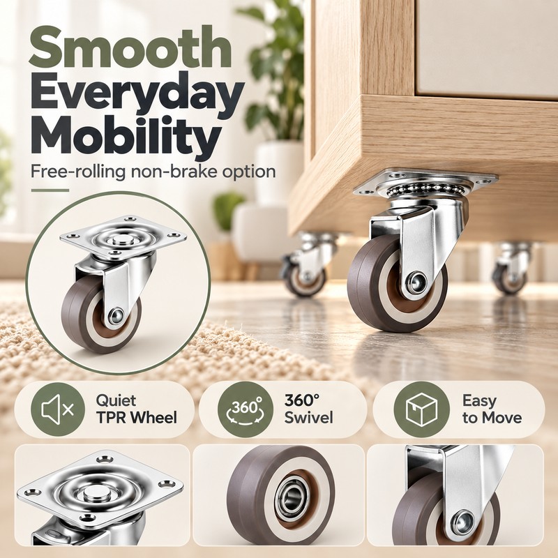 Furniture Swivel Caster Wheels for Trolleys – 4PCS Soft Rubber