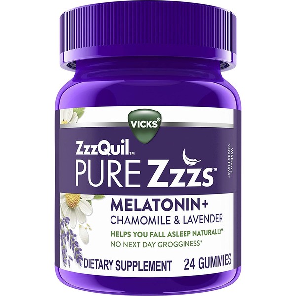 ZzzQuil Pure Zzzs Melatonin Sleep Chamomile Lavender, 24 Gummies (Pack of 2)