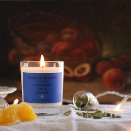 Cirerie de Gascogne Scented Candle, Cardamone Coconut Orange Blend | Cirerie de Gascogne Fragrance Candle in Blue, Handmade Candle in Glass Jar (Cardamone, Coco, Orange) GMO-Free Soy Wax France