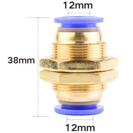 Annegk Pneumatic Connector Pneumatic Bulkhead Fitting Push In Fitting Bulkhead Connector Quick Connector Connectable Pipe Diameter 12 mm Pack of 2