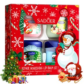 Christmas Lip Balm Set, 4 Packs Lip Balm Multipack, 3 Flavours Avocado, Strawberry, Kiwi, Reduce Lip Lines&Wrinkle, Lip Balm Gift Set for Cracked, Dry and Chapped Lips