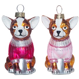 Set of 2 Chihuahua Ornament for Christmas Tree, Hand Blown Glass Chihuahua Christmas Ornament, Cute Dog Christmas Ornaments