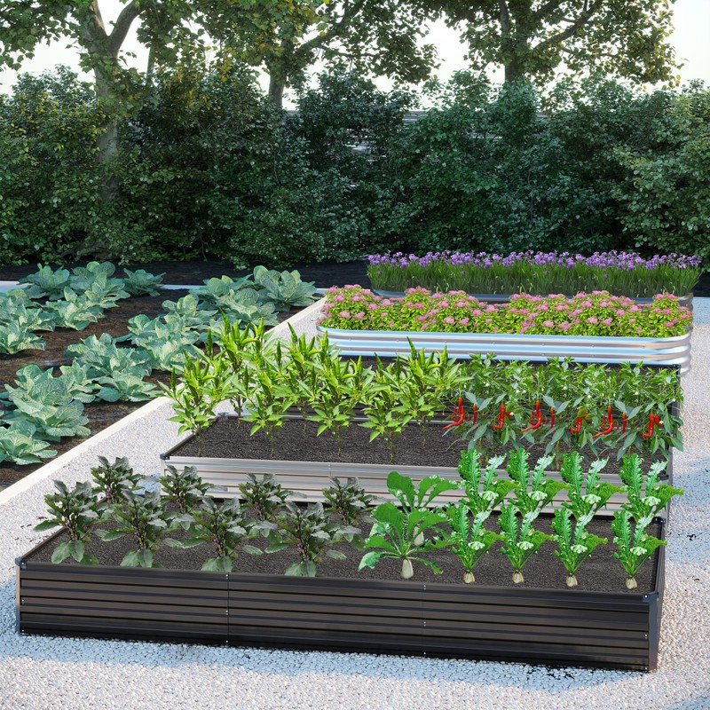 DIIYIV 2PCS 12x2x1FT Galvanized Raised Garden Bed Kit,Vegetable Boxes-Rectangle Metal
