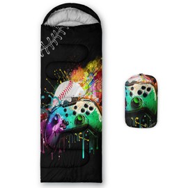Smell Sunshine Kids Sleeping Bag for Boys Girls,Colorful Gamepad Print-Lightweight Warm Portable Outdoor Indoor-Waterproof Cold Weather Resistant Sleeping Bag for Camping Hiking(Gamepad)