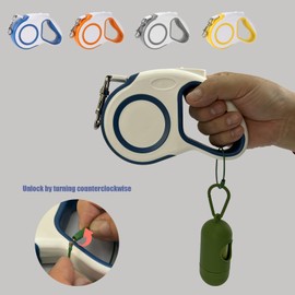 JAWADE Retractable Dog Leash for Cats and Dogs, 16ft Anti-Tangle Design with Quick Brake and Ergonomic Handle, Supports Pets up to 44lbs, Includes 4 Waste Bags and Dispenser, Grey