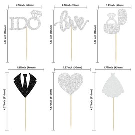 24 piezas de decoración para cupcakes de boda, decoración de corazón, decoración para novia, boda, compromiso, despedida de soltera, suministros de despedida de soltera, color plateado